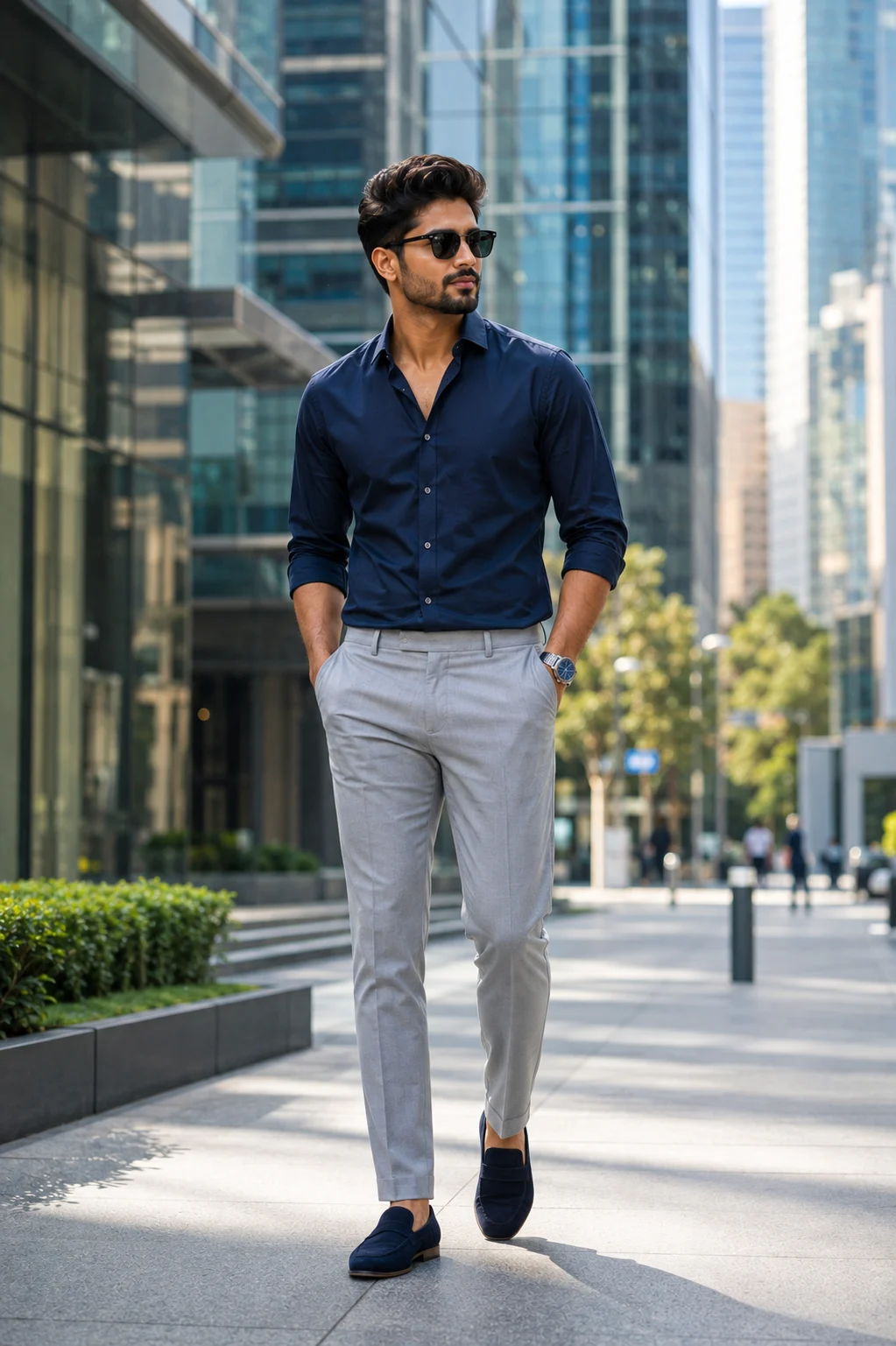 Modern Gentleman in Navy Blue Shirt