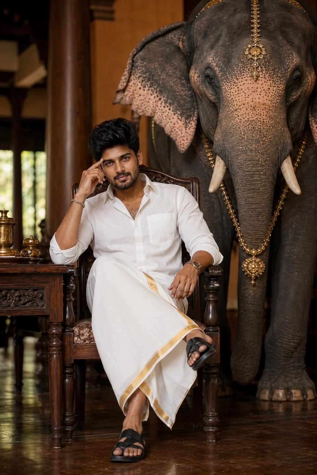 Royal South Indian Gentleman with Majestic Elephant