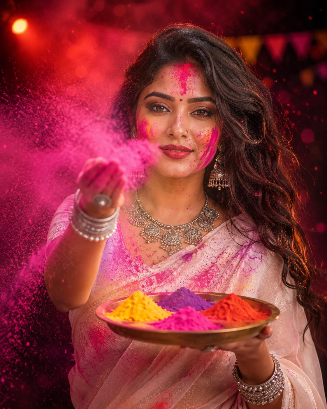 "Holi Portrait of Grace, Tradition & Vibrant Joy"