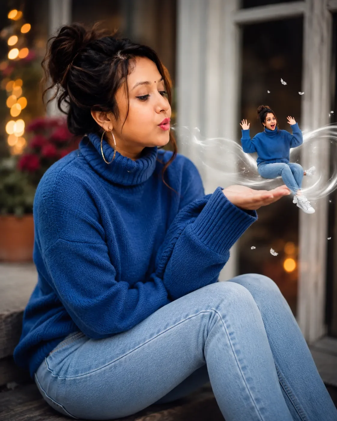 Ultra Realistic Cinematic Fantasy Portrait with Mini Self Floating on Ethereal W