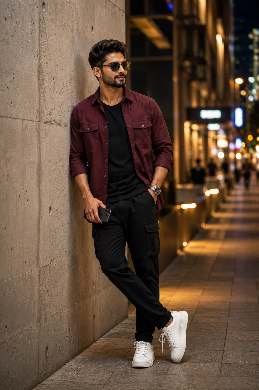 Confident Urban Night Portrait of a Stylish Young Man