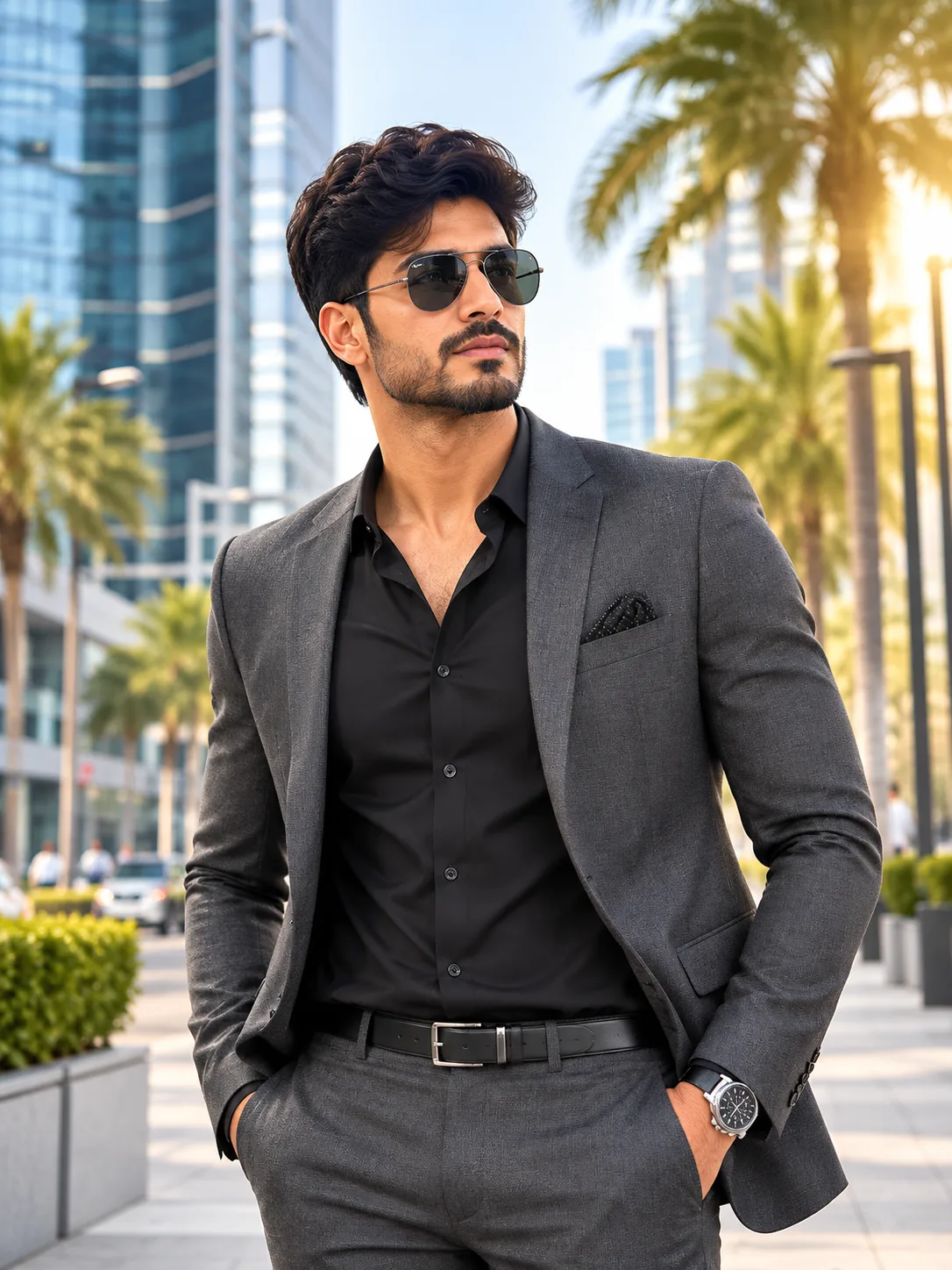 Confident Businessman in Charcoal Suit