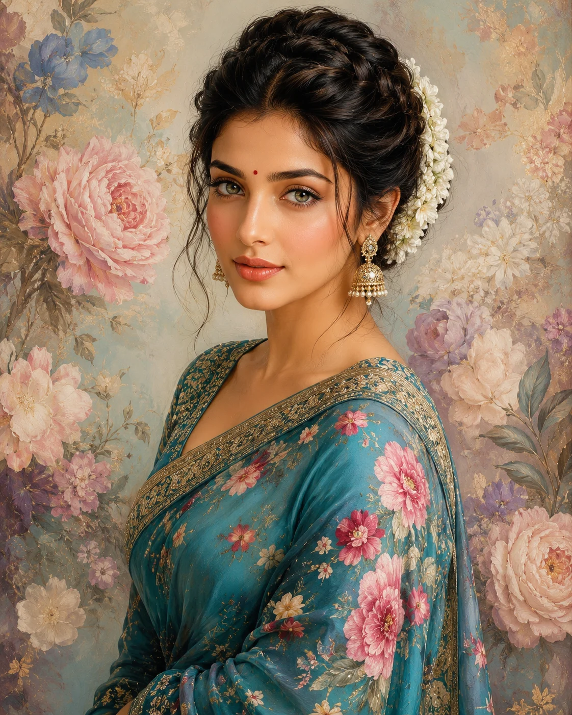"Blooming Grace – Floral Elegance in Timeless Tradition"