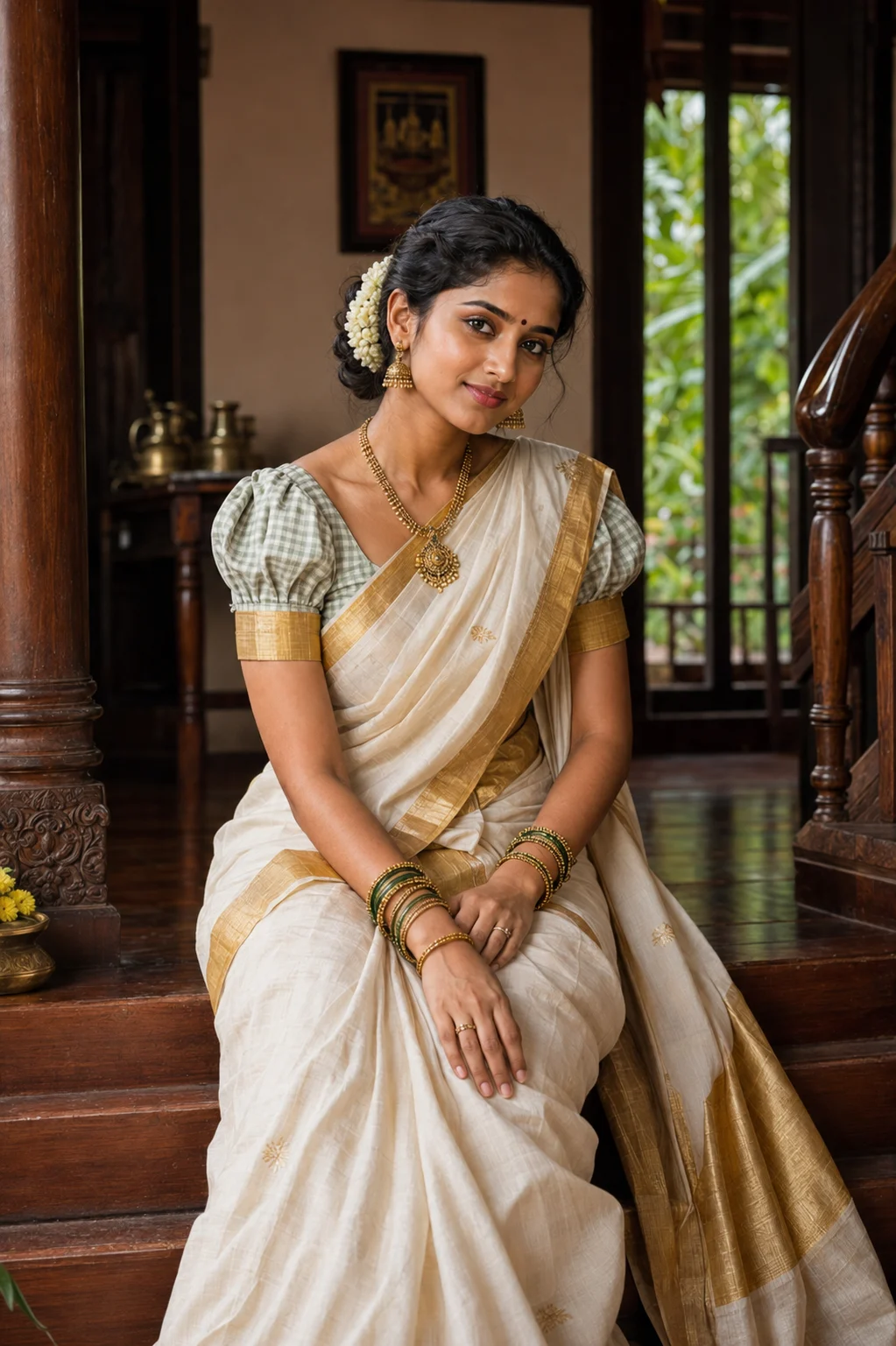Graceful South Indian Woman in Traditional Kerala Saree