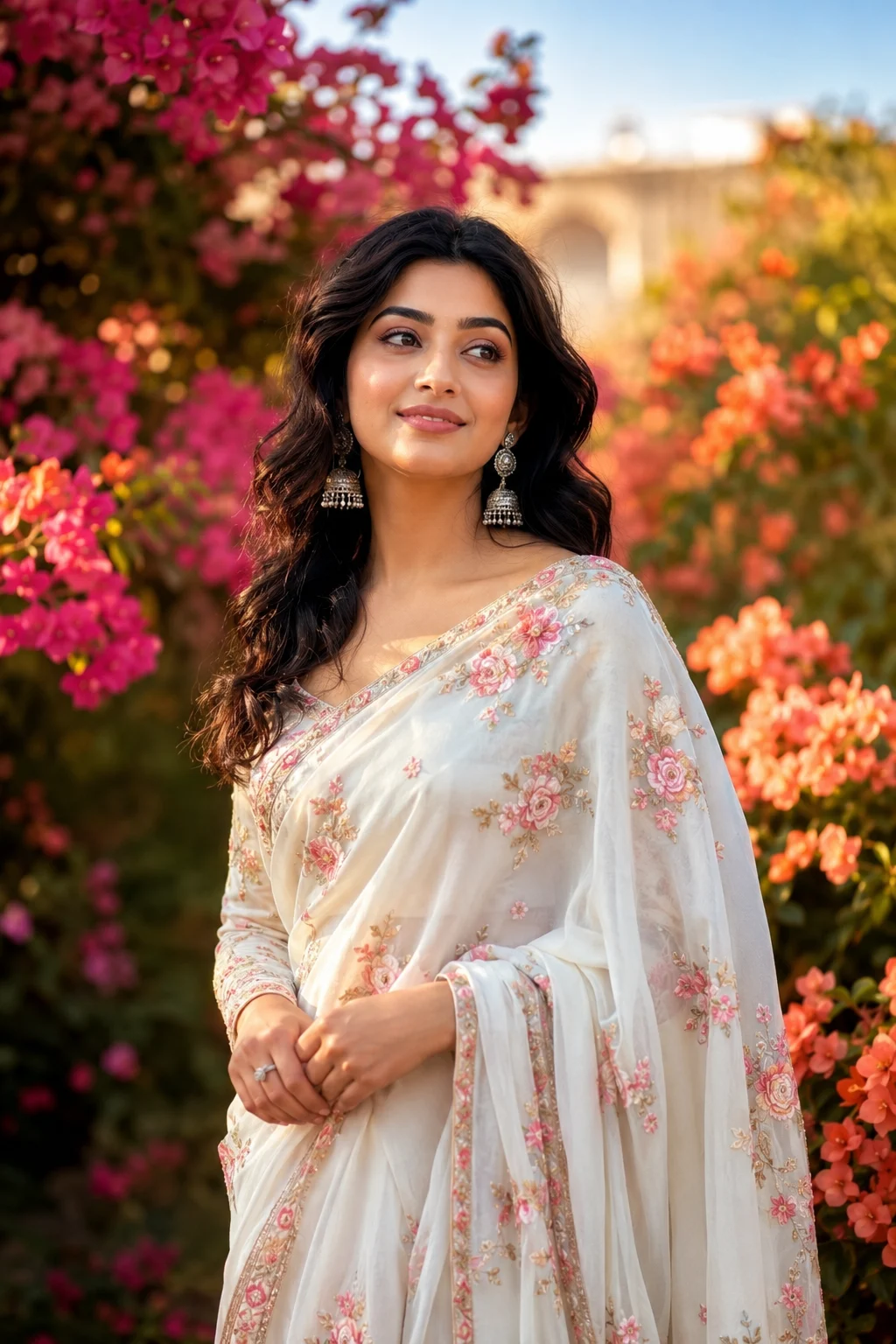 "Timeless Elegance in a White Floral Saree"