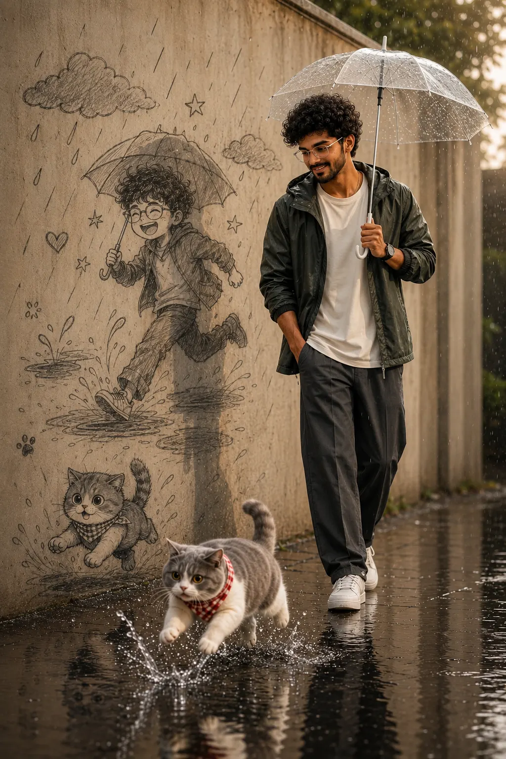 Cinematic Rain Story with Sketch Illustration