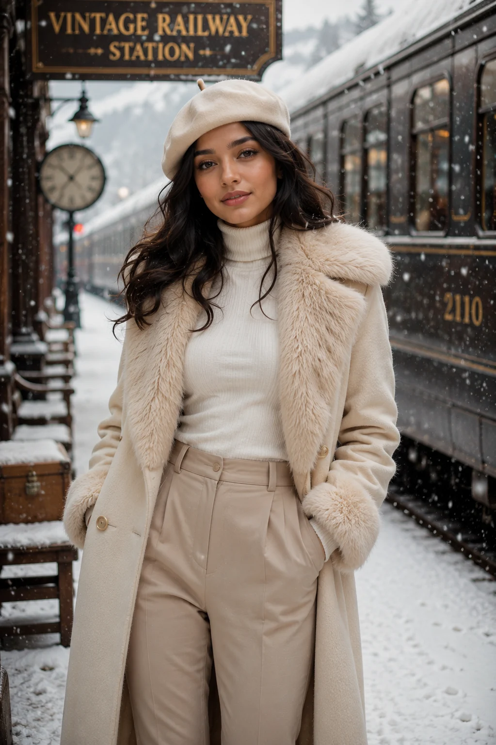 "Winter Elegance at the Snowbound Station"