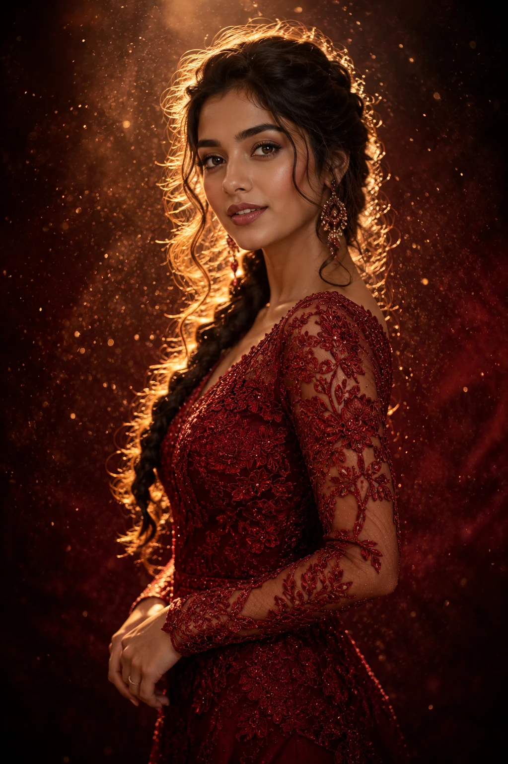 "Crimson Grace: A Portrait of Timeless Elegance"
