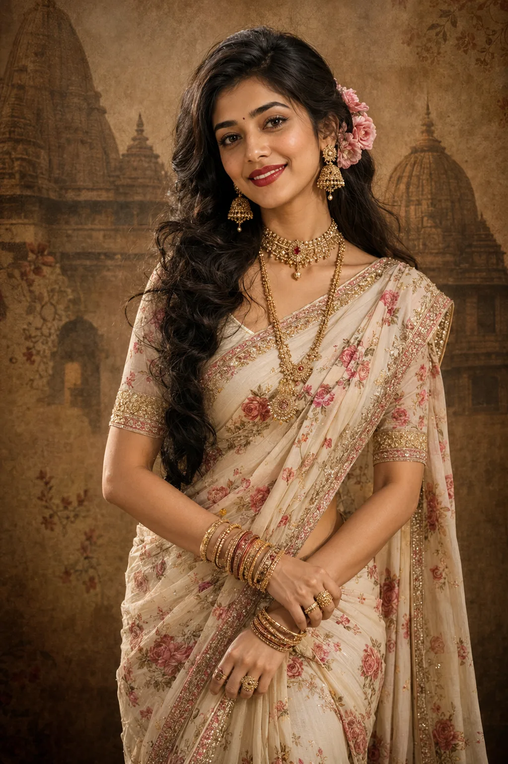 "Timeless Heritage: Floral Saree Elegance"
