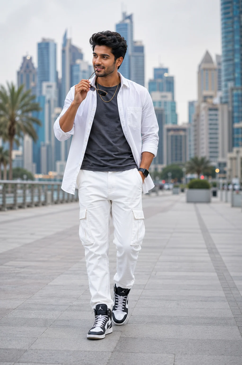 Stylish Young Man in White Streetwear