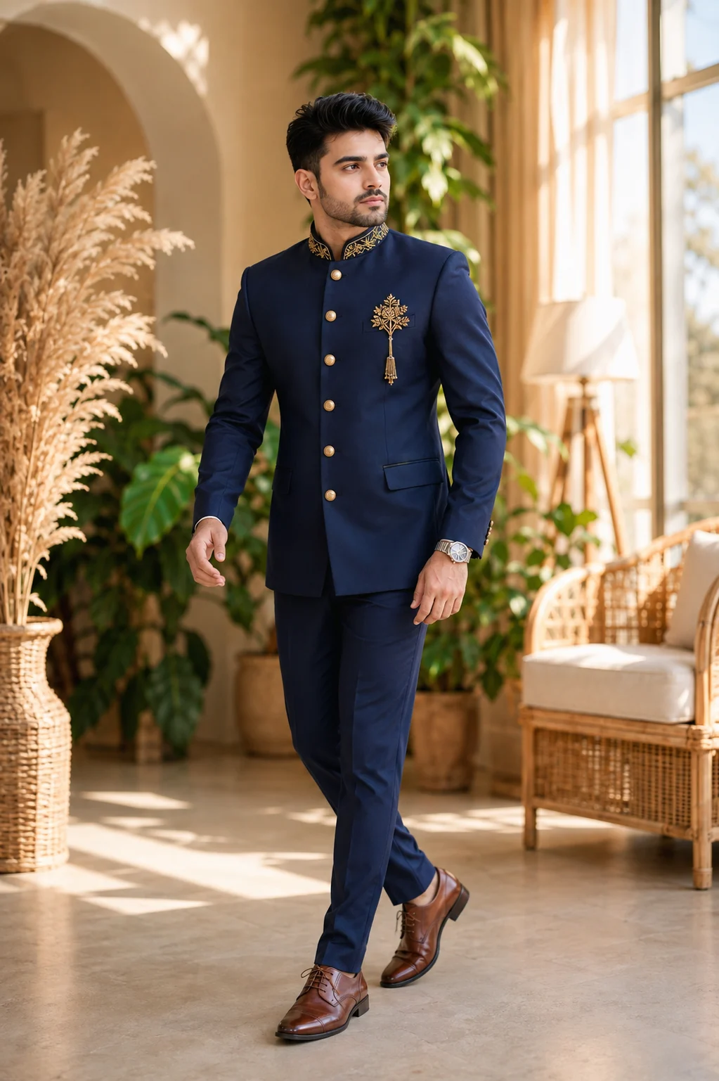 Elegant Navy Blue Bandhgala Suit for Men