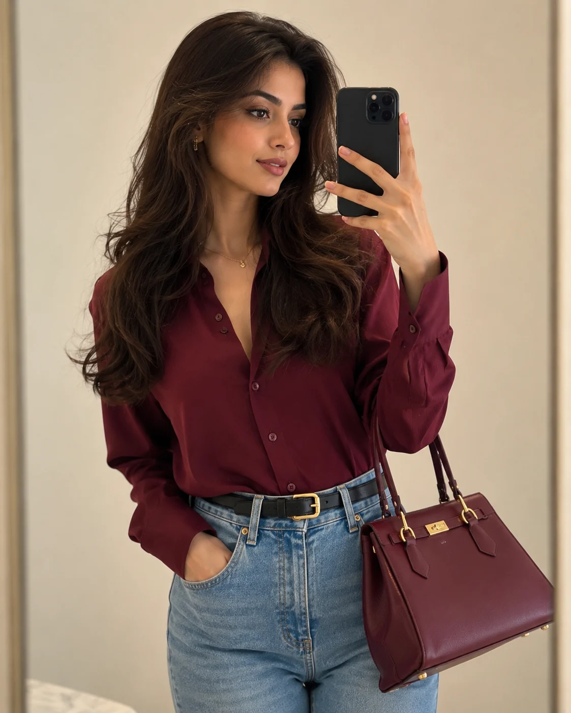 "Modern Grace in Burgundy"