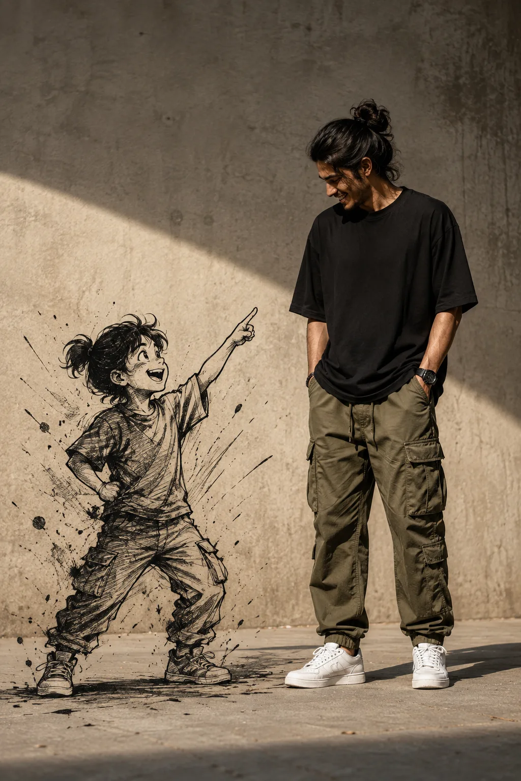 Cinematic Ink Sketch Meets Reality Portrait